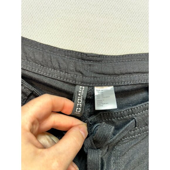 Divided Wide Leg Linen Blend Pants Womens M Charcoal Gray Drawstring Relaxed Fit - Picture 2 of 10